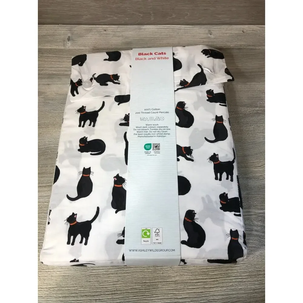 Cath Kidston London twin Black Cats 100% Cotton Percale Sheet Set NEW Halloween